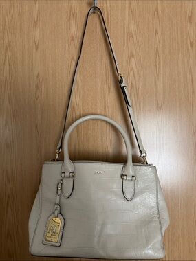 Lauren Ralph Lauren Croc-Embossed Shoulder Tote with Gold Hardware